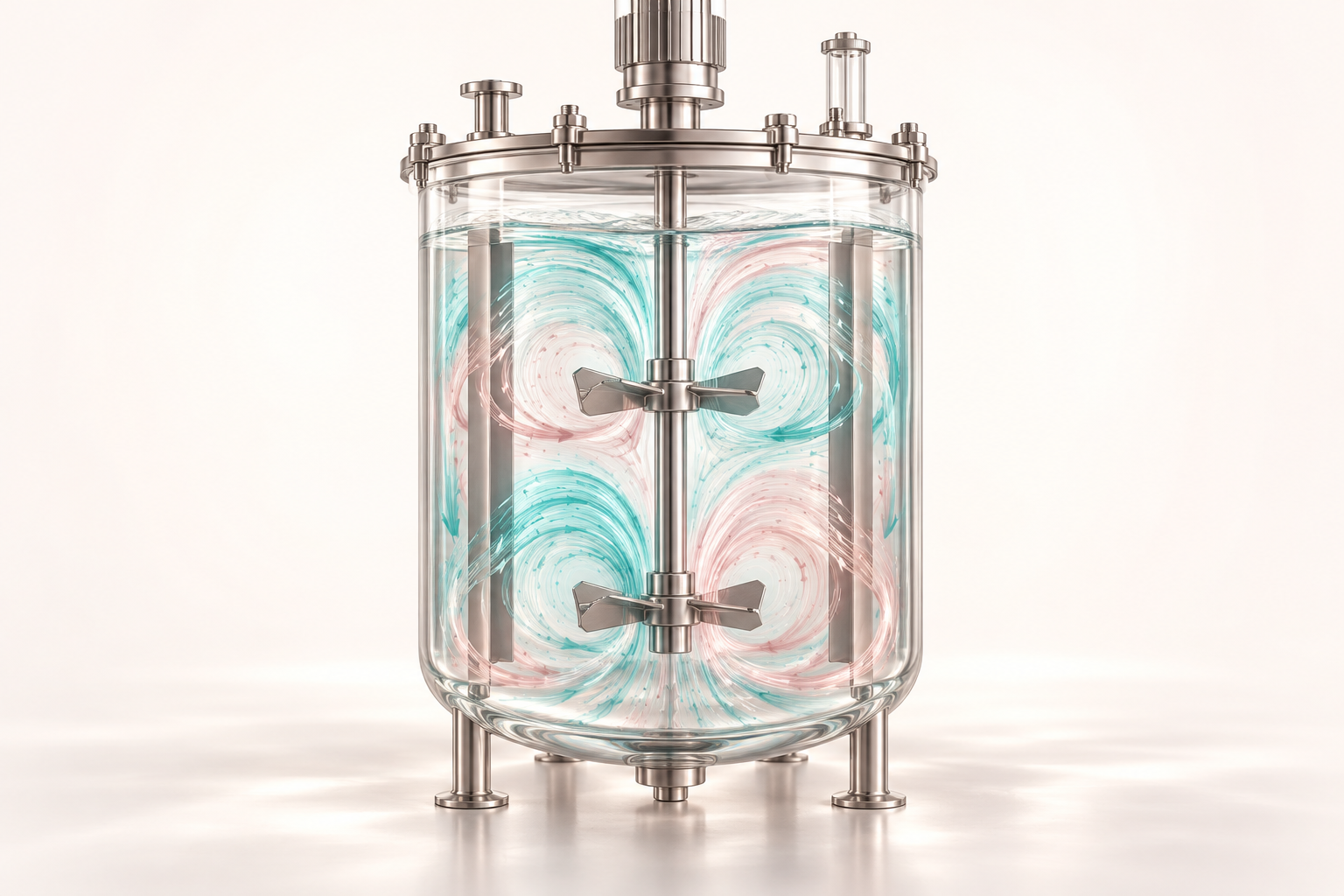 Concept illustration of a stirred reactor with fluid flow patterns